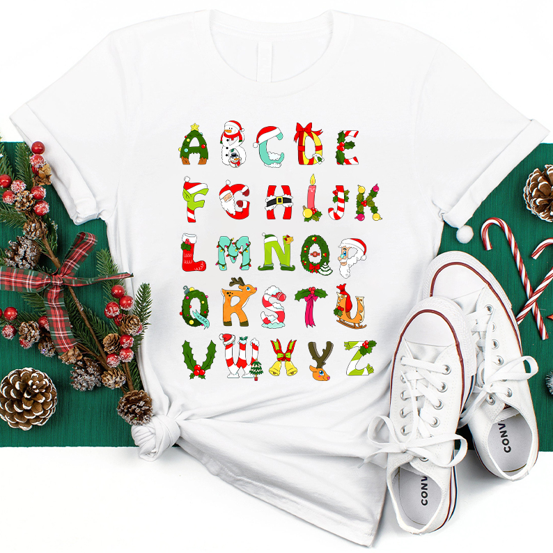 Christmas Alphabet All The Cute Things In Christmas Teacher T-Shirt