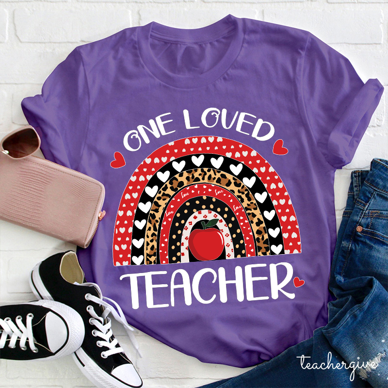 One Loved Teacher Leopard Rainbow T-Shirt
