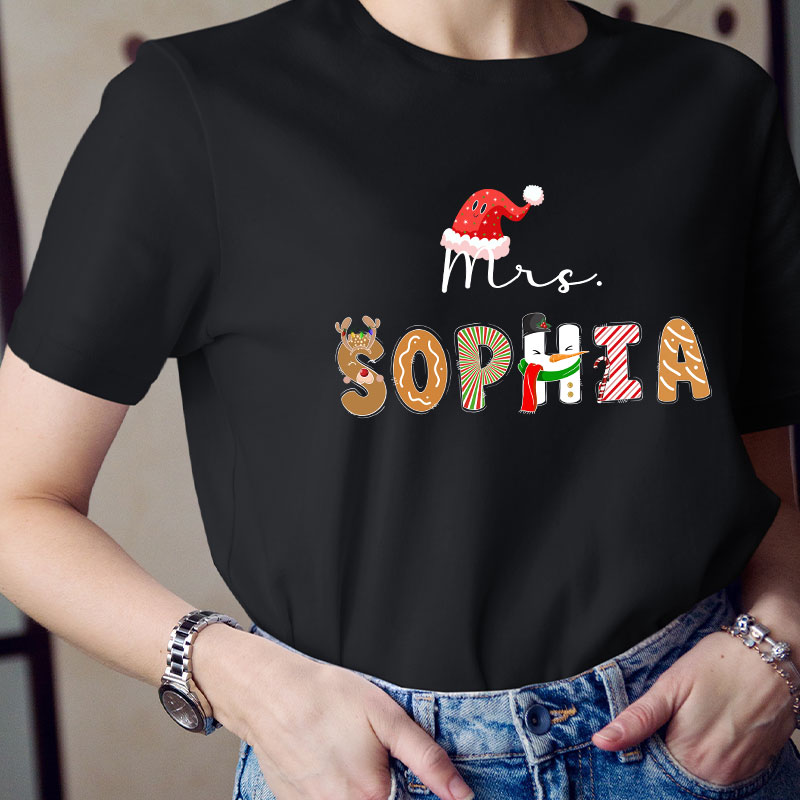 Personalized Christmas Vibes Teacher Name Teacher T-Shirt