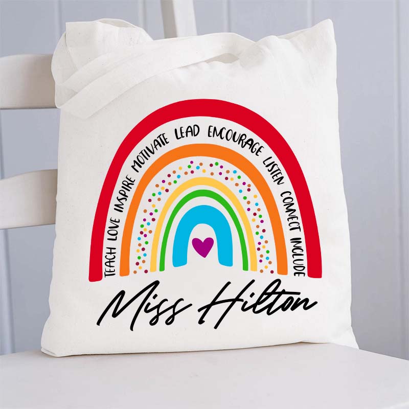 Personalized Red Rainbow Teacher's Ability Teacher Tote Bag