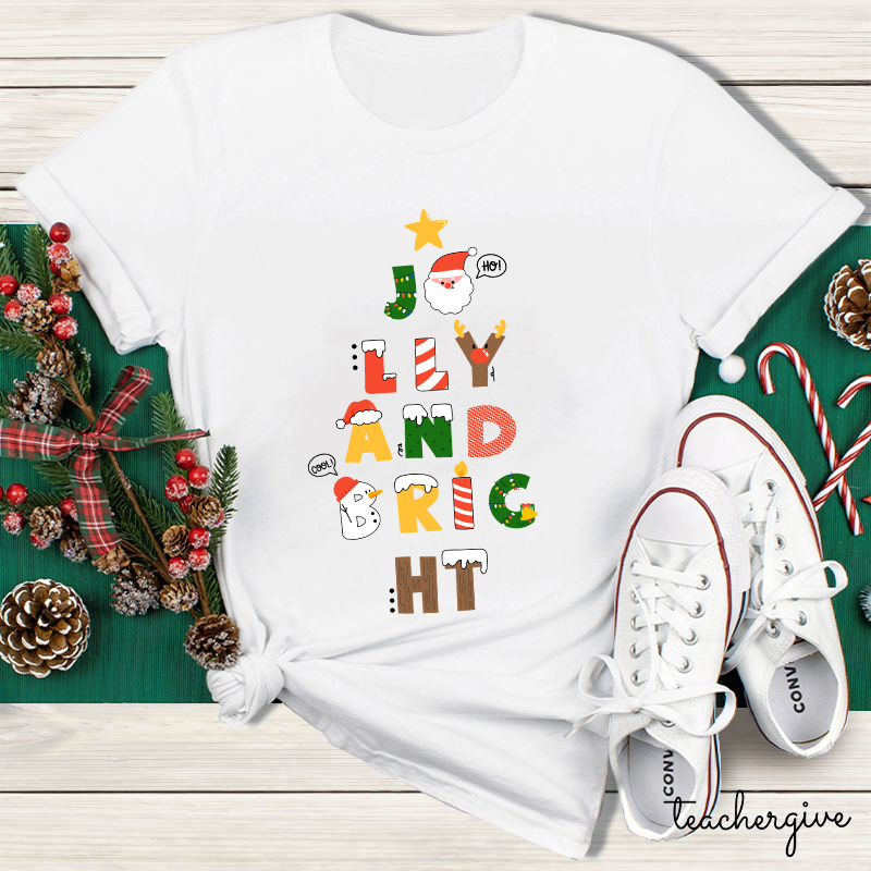 Jolly And Bright Best Christmas Vibes Teacher T-Shirt