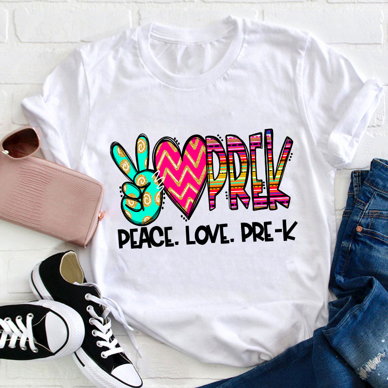 Personalized Grade Peace Love Teacher T-Shirt
