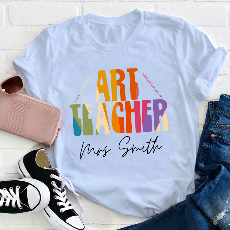 Personalized Name And Subject Simple Color Teacher T-Shirt