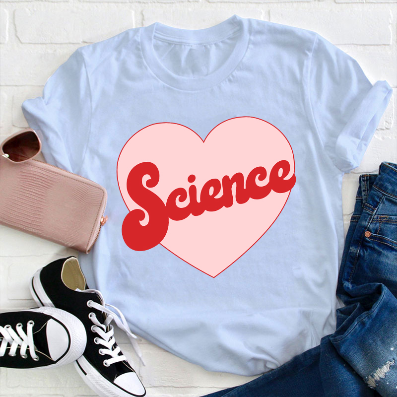 Personalized Subject Pink Heart Teacher T-Shirt