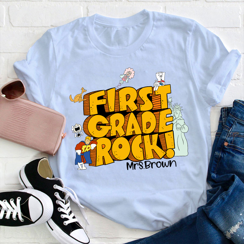 Personalized Name And Grade Rock Teacher T-Shirt