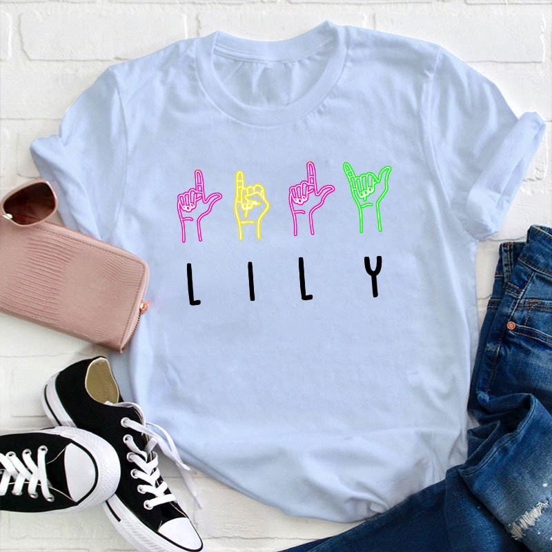 Personalized Name Alphabet Sign Language Teacher T-Shirt