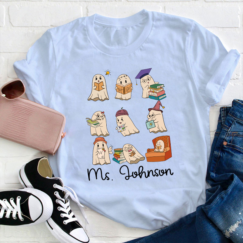 Personalized Name Reading Spooky Teacher T-Shirt
