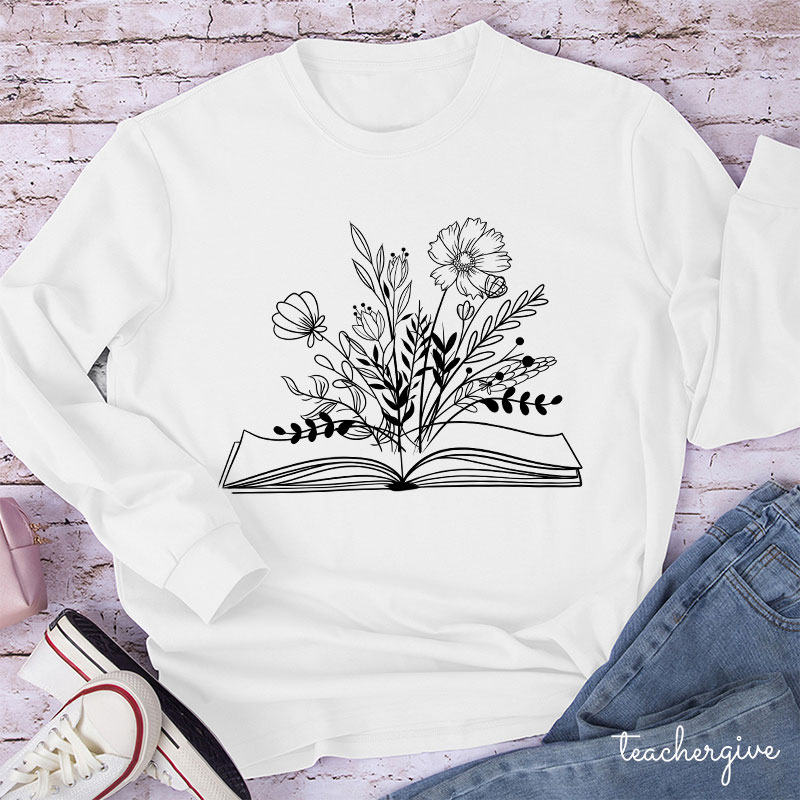 Flowers Book Teacher Long Sleeve T-Shirt