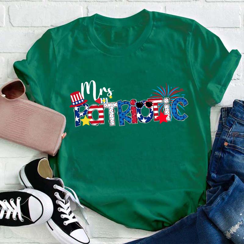 Personalized Name Flag Cartoon Teacher T-Shirt