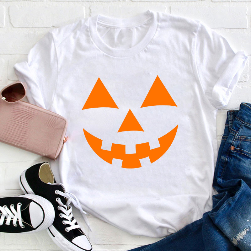 Halloween pumpkin Face Teacher T-Shirt