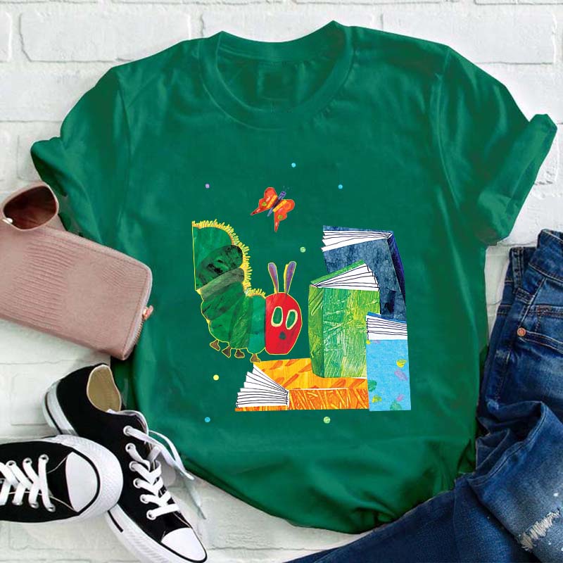 The Caterpillar Like Reading Books Teacher T-Shirt