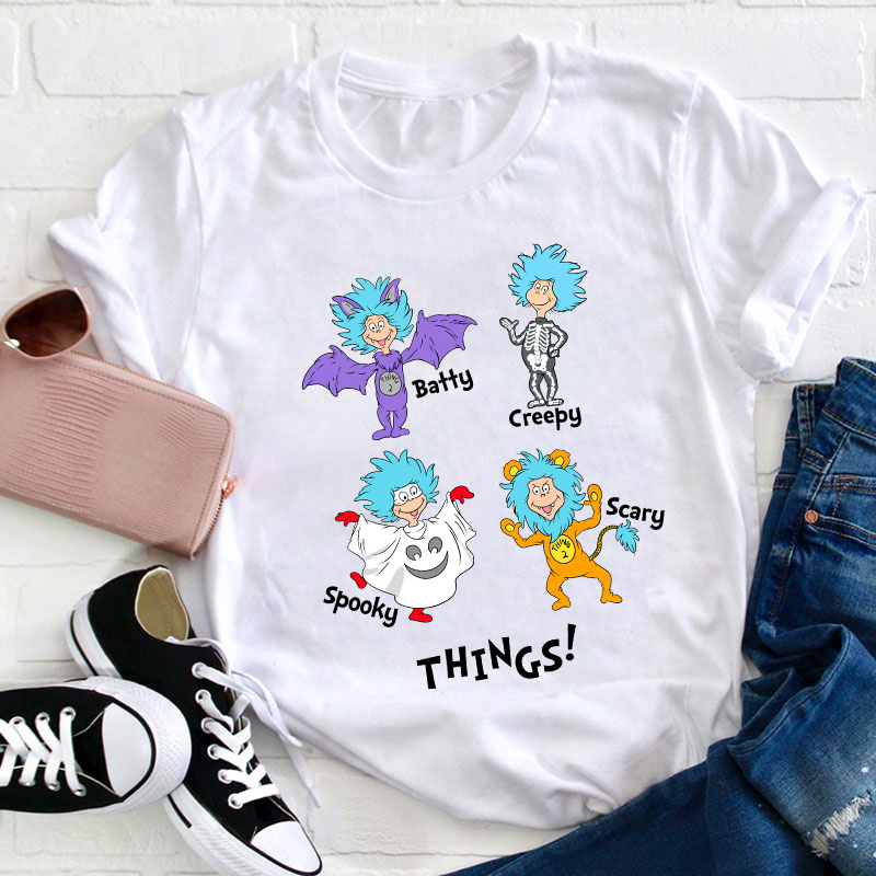 Batty Creepy Scary Spooky Things Teacher T-Shirt