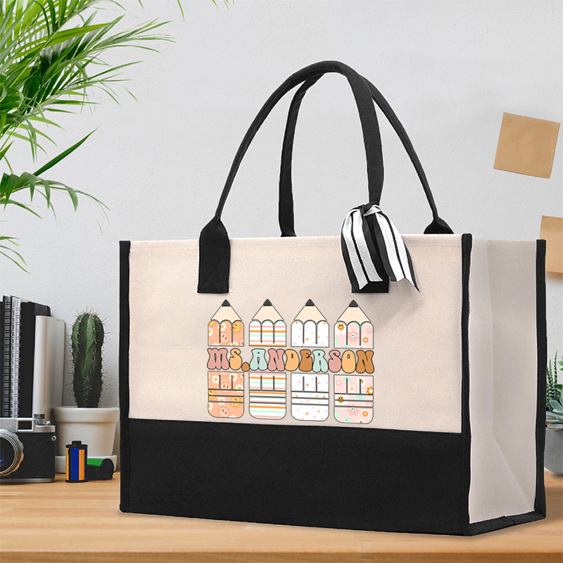 Personalized Colour Pencil Teacher Name Teacher Cotton Tote Bag