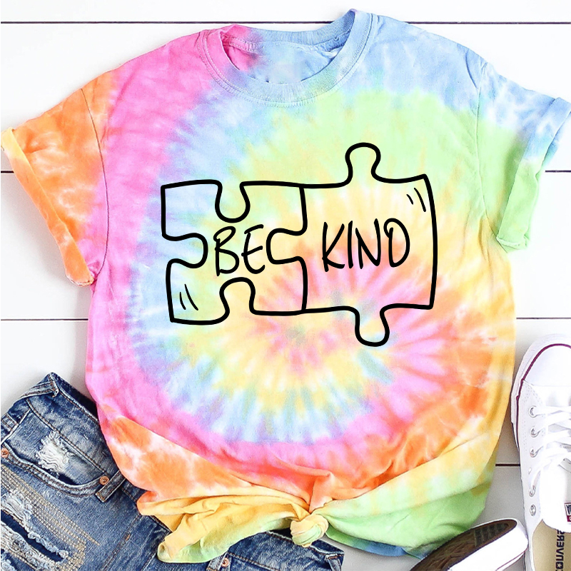 Be Kind Puzzle Teacher Tie-dye T-Shirt