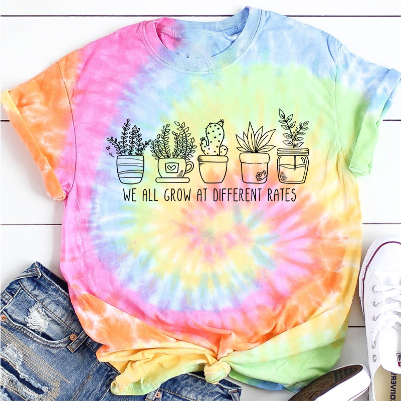 We All Grow At Different Rates Teacher Tie-dye T-Shirt