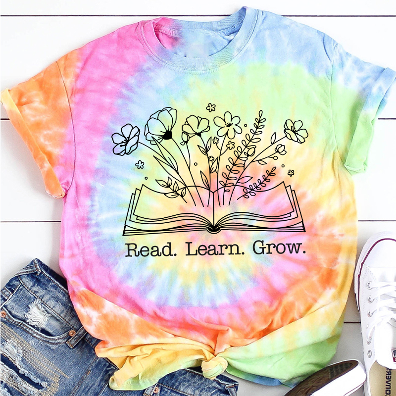 Read Learn Grow Teacher Tie-dye T-Shirt