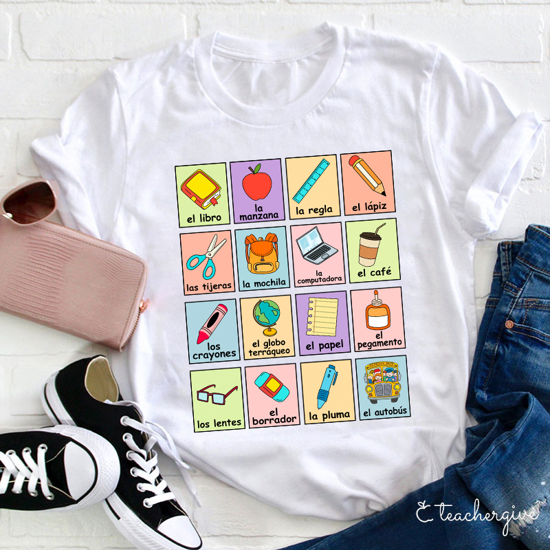 Spanish Picture Correspondence List Teacher T-Shirt