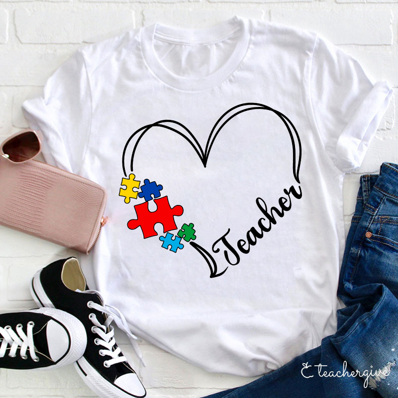 Puzzles and Hearts Teacher T-Shirt