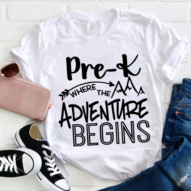 Personalized Grade Pre-K Where The Adventure Begins Teacher T-Shirt