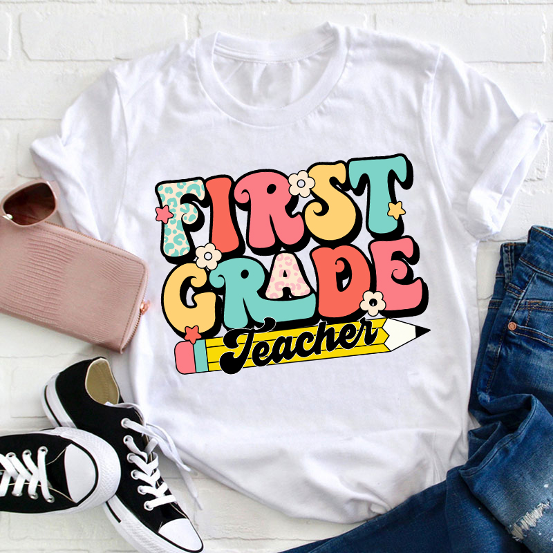LatestPersonalized First Grade Teacher Tiny Flower T-Shirt for Sale-Teachersgram