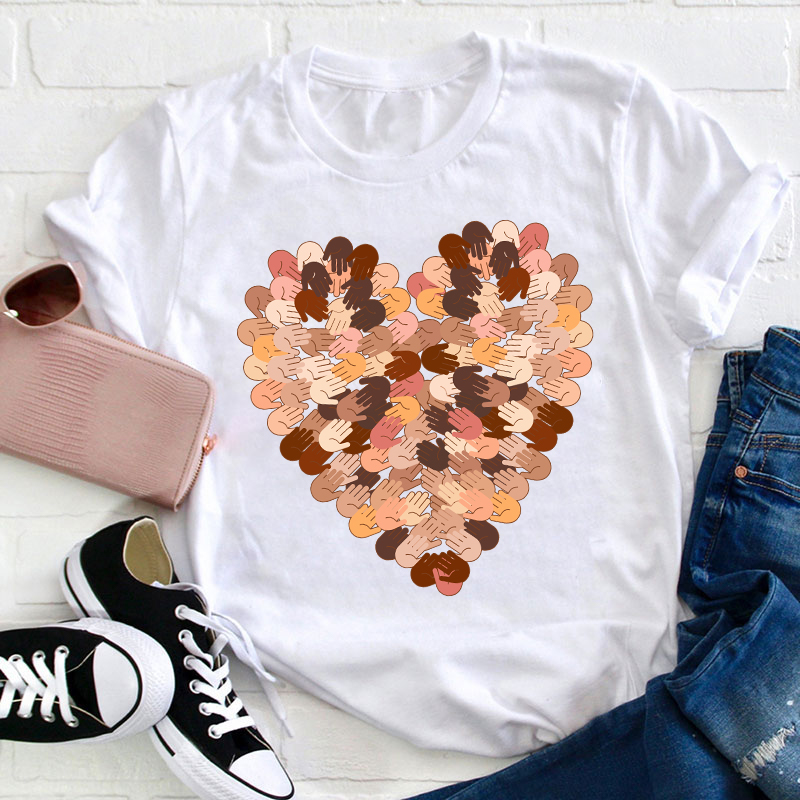 Color Mosaic Heart Teacher T-Shirt