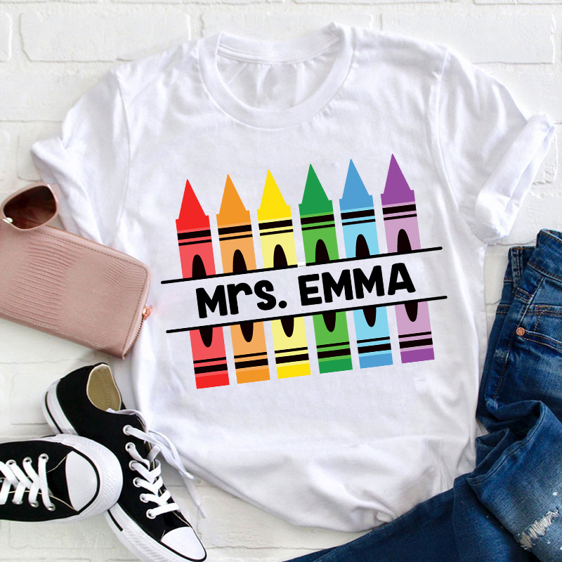 Personalized Pencil Crayon Teacher Name T-Shirt