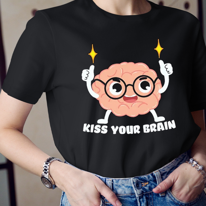 Kiss Your Brain Cartoon Image T-Shirt-Teachergive