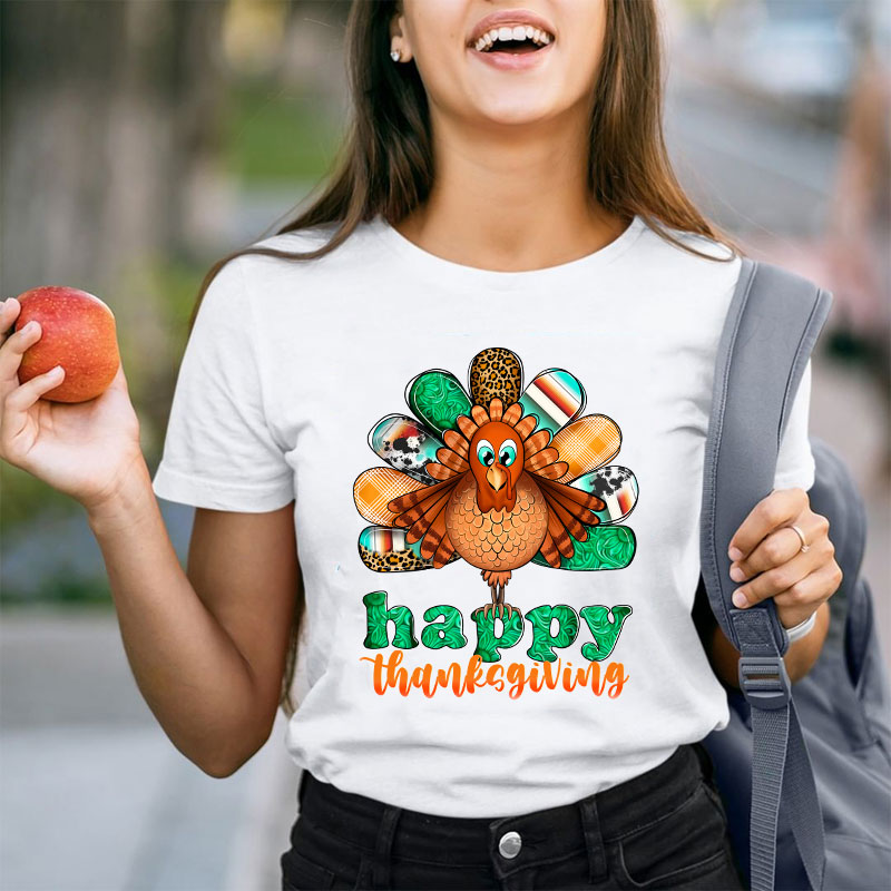 Happy Thanksgiving Shining Green Teacher T-Shirt