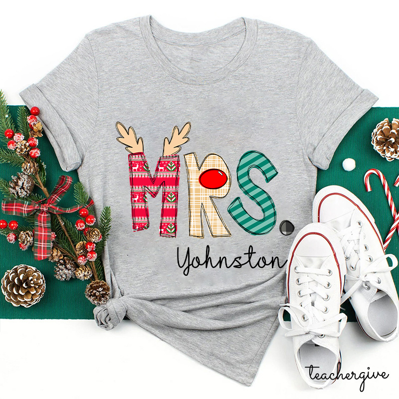 Personalized Christmas Classic Pattern Teacher Name Teacher T-Shirt