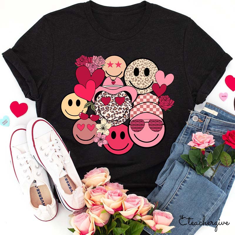 Happy Emoji Valentine Teacher T-Shirt