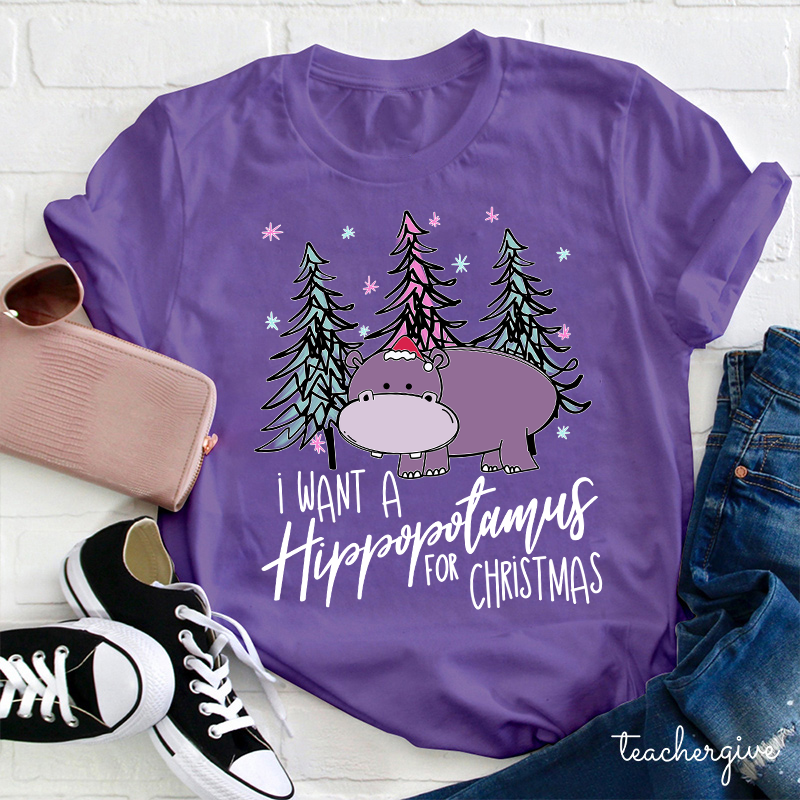 I Want A Hippopotamus For Christmas Teacher T-Shirt
