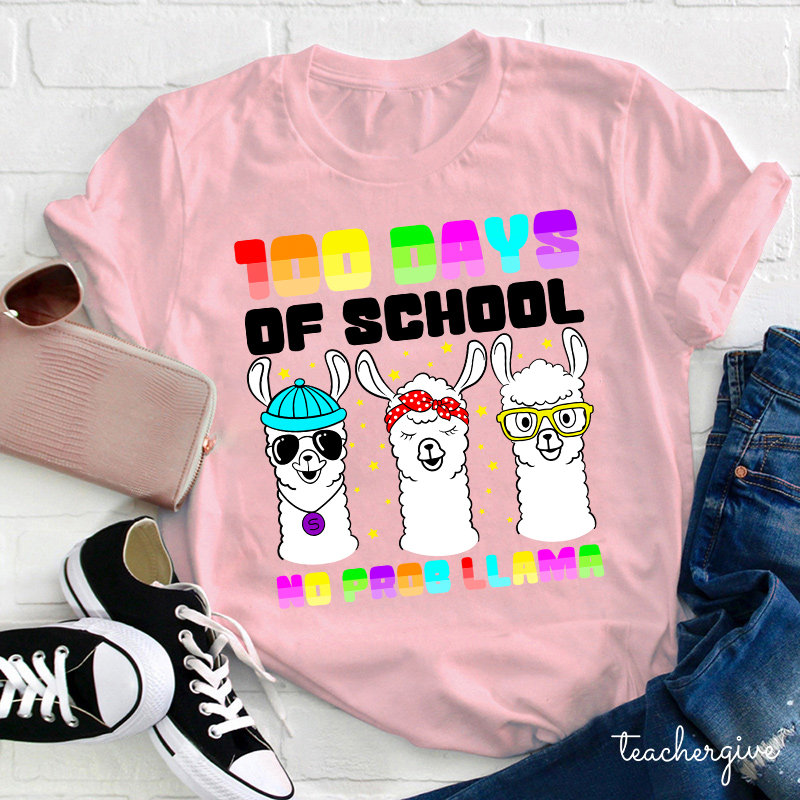 100 Days Of School No Prob Llama Teacher T-Shirt