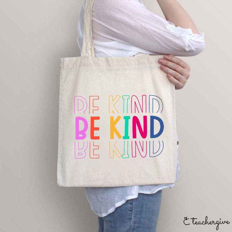 Be Kind Colorful Stripes Teacher Tote Bag