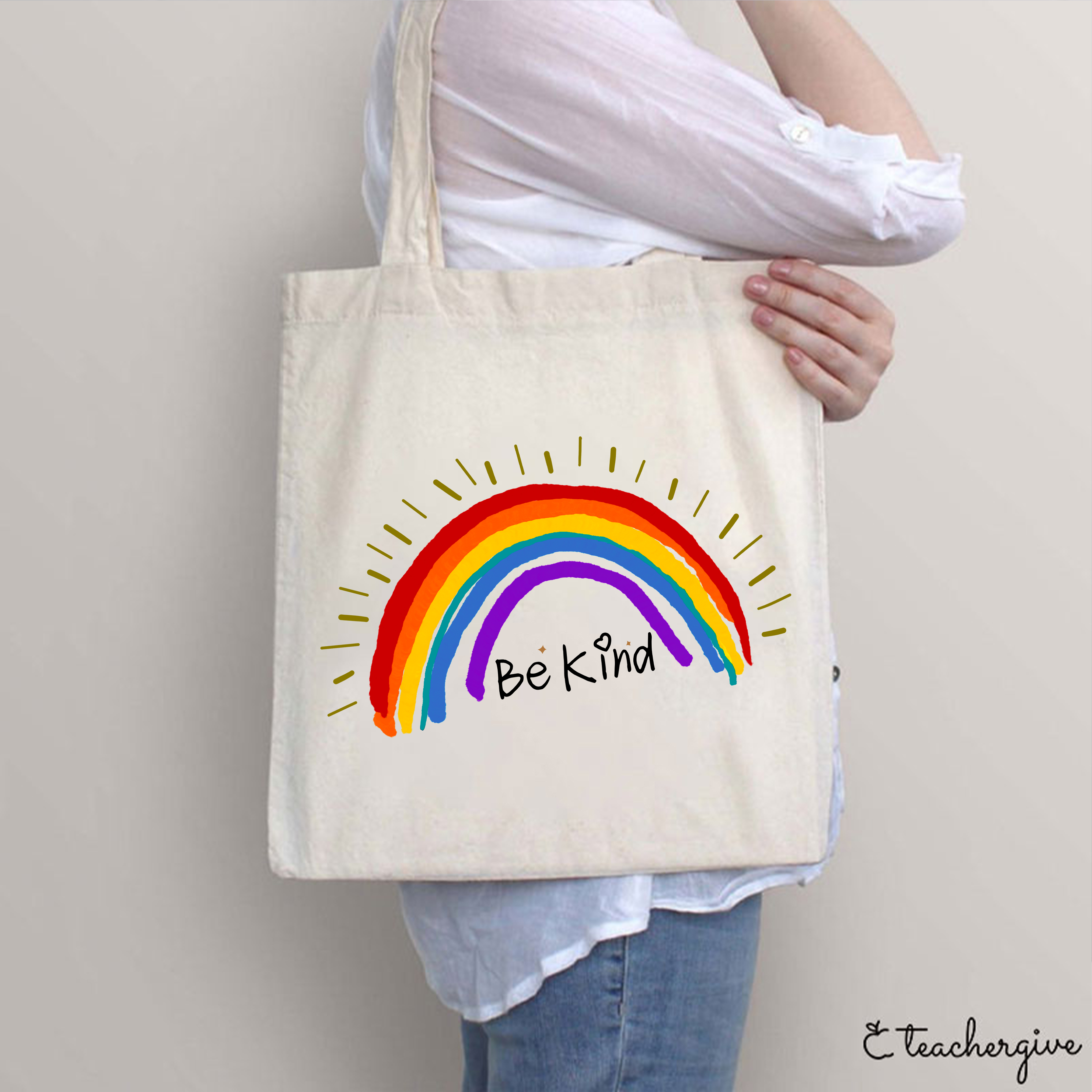 Be Kind Rainbow Stripe Teacher Tote Bag