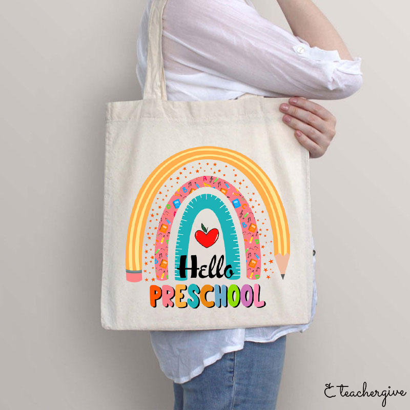 Personalized Hello Preschool Teacher Tote Bag
