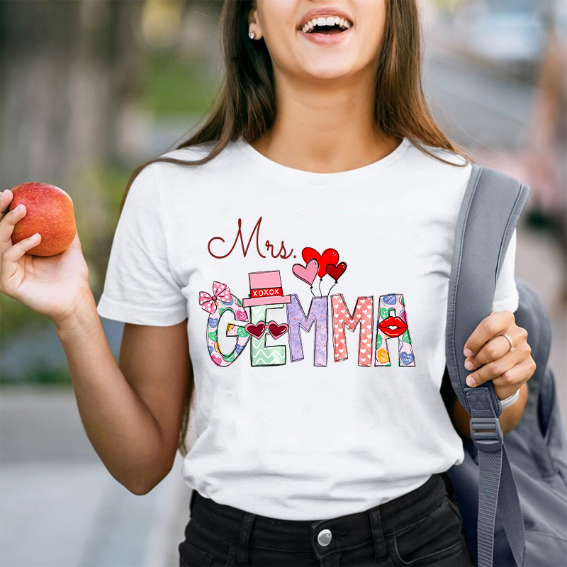 Personalized Rich Pattern Print Teacher T-Shirt