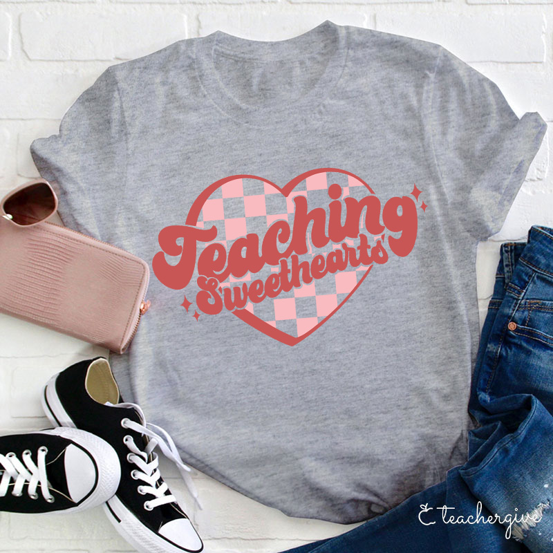 Teaching Sweethearts Checkerboard Grid Heart Teacher T-Shirt