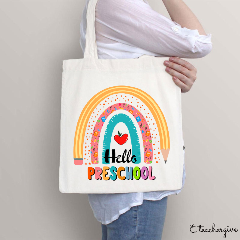 Personalized Hello Preschool Teacher Tote Bag