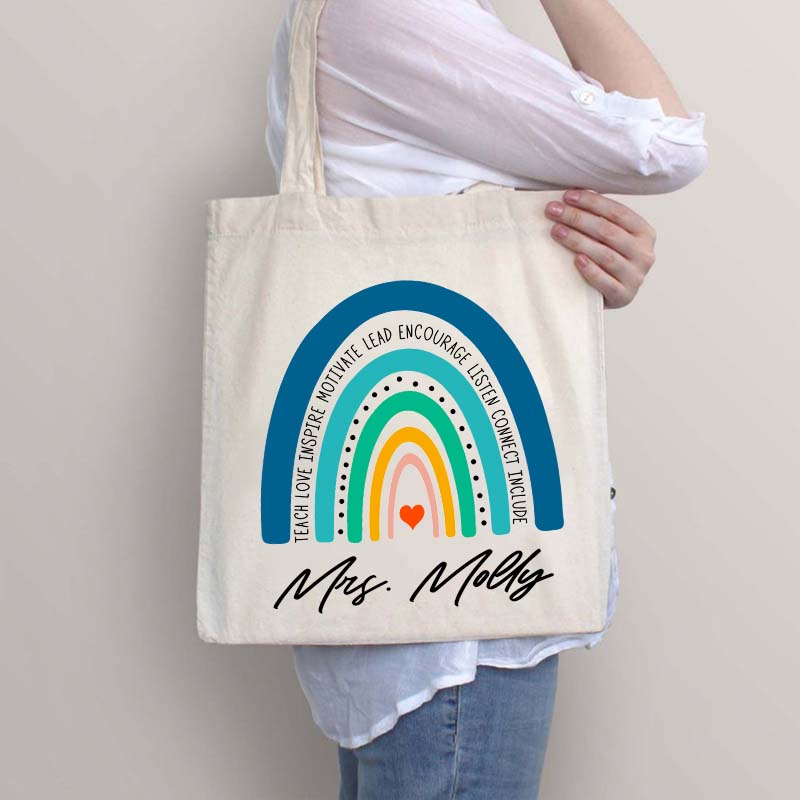 Personalized Teach Love Inspire Motivate Lead Encourage Listen Connect Include Teacher Tote Bag