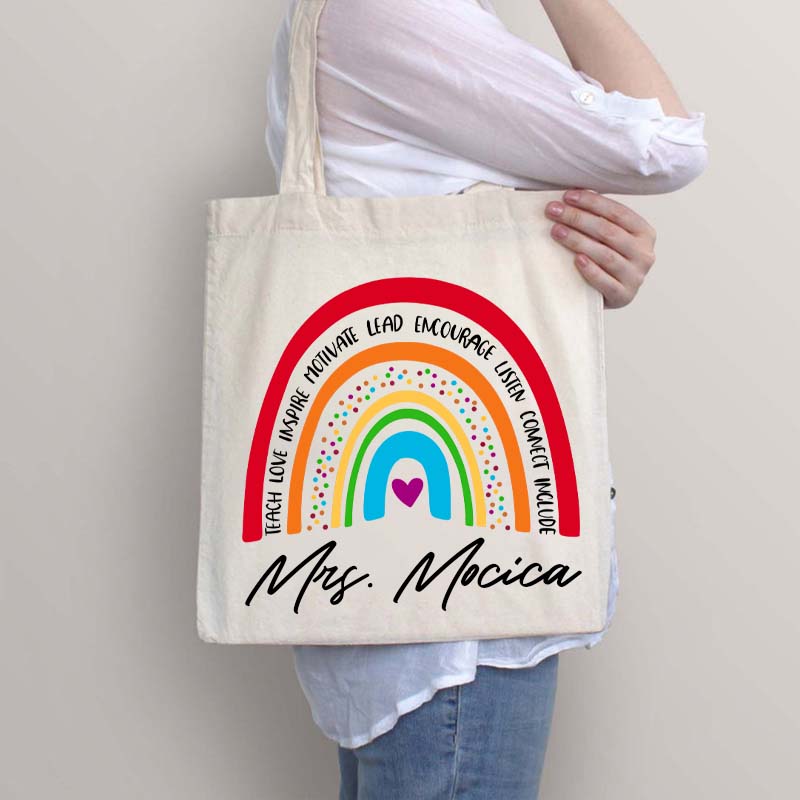 Personalized Red Rainbow Teacher's Ability Teacher Tote Bag
