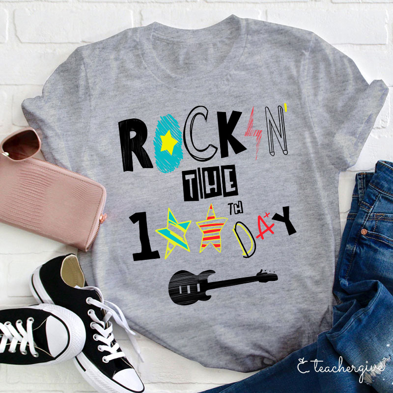 Rockin' The 100th Day Guitar Teacher T-Shirt