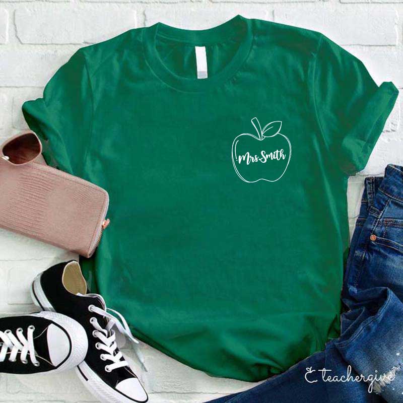 Personalized Pocket Name Apple Teacher T-Shirt
