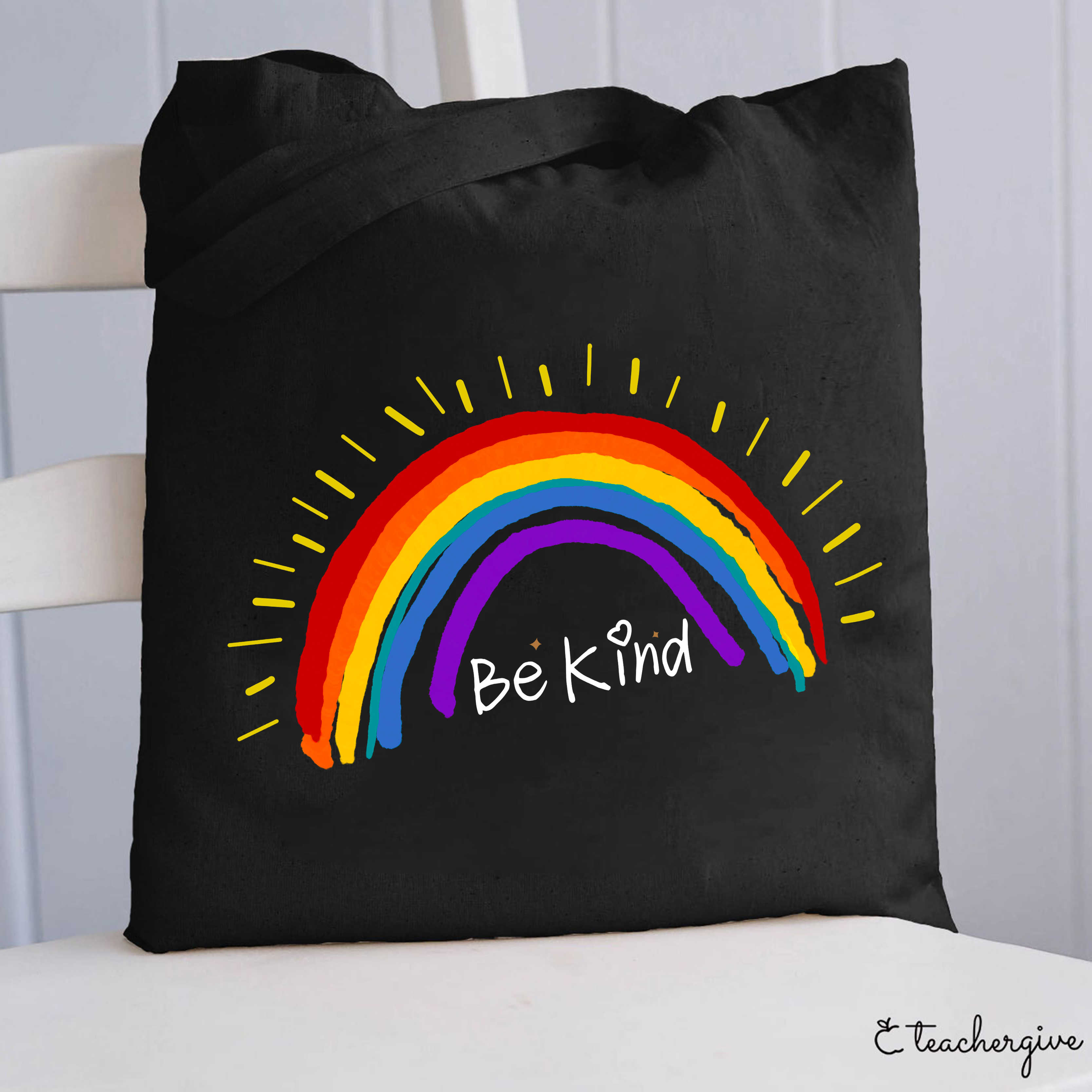 Be Kind Rainbow Stripe Teacher Tote Bag