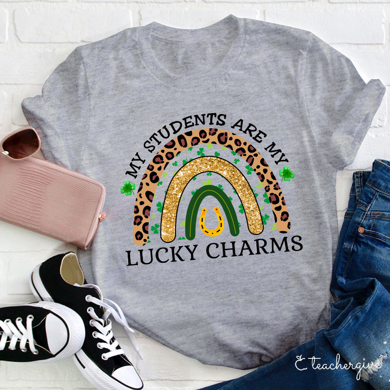 Leopard Rainbow My Students Are My Lucky Charms Teacher T-Shirt