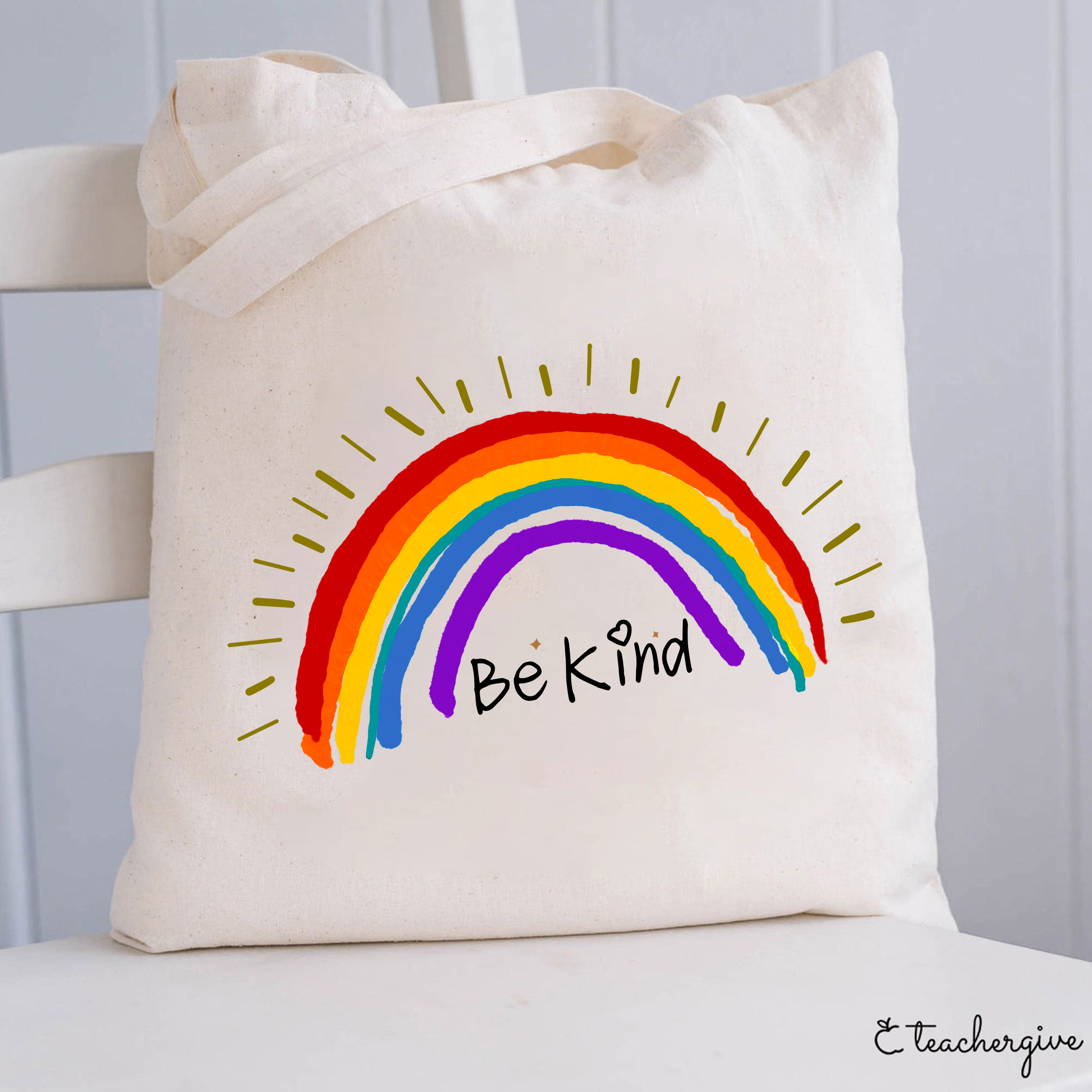 Be Kind Rainbow Stripe Teacher Tote Bag-Teachergive