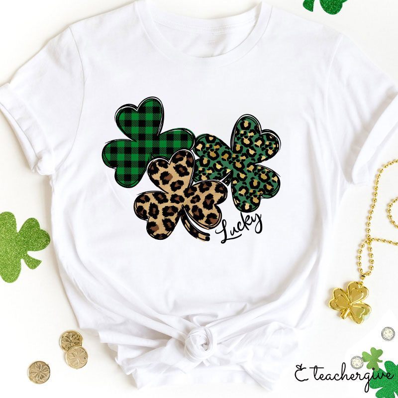 Leopard Shamrocks Lucky Teacher T-Shirt
