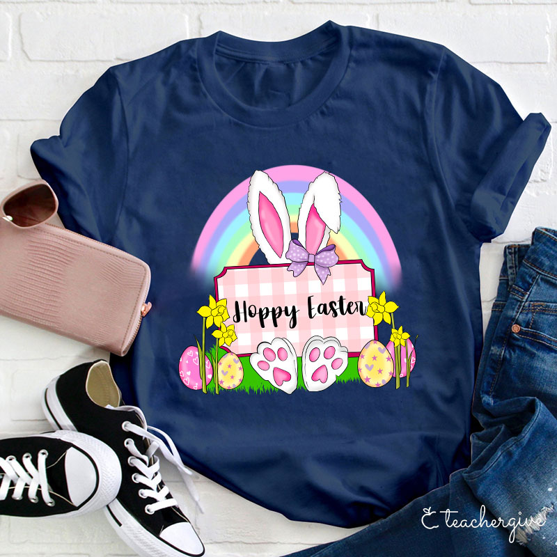 Hoppy Easter Rainbow Teacher T-Shirt