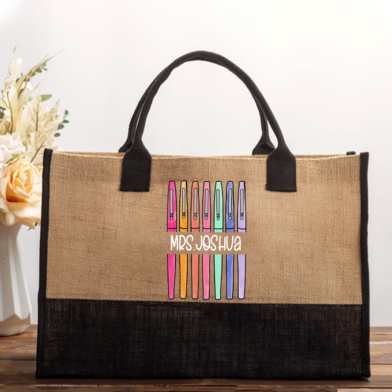 Personalized Colored Pens Teacher Name Teacher Cotton Tote Bag