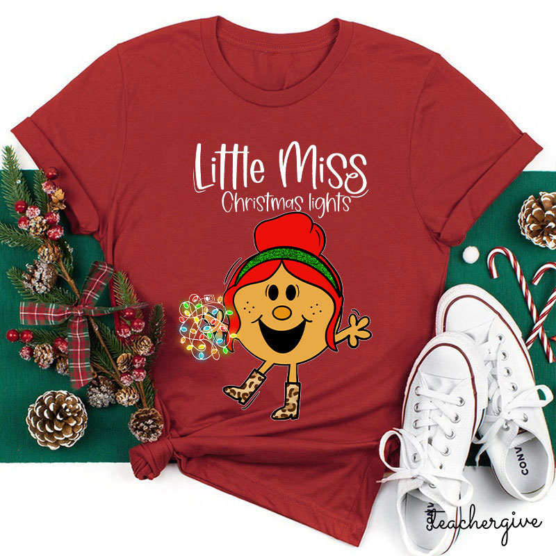 Little Miss Christmas Lights Teacher T-Shirt