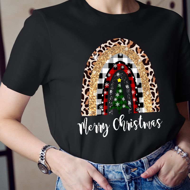 Merry Christmas A Christmas Tree In The Snow Teacher T-Shirt